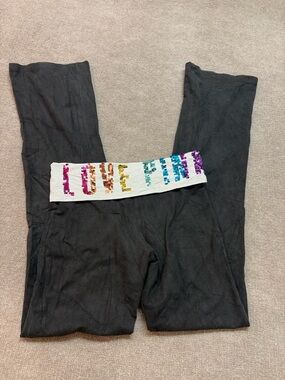 PINK Victoria’s Secret Bling Yoga Pants Rainbow Sequin Waist Foldover Flare S